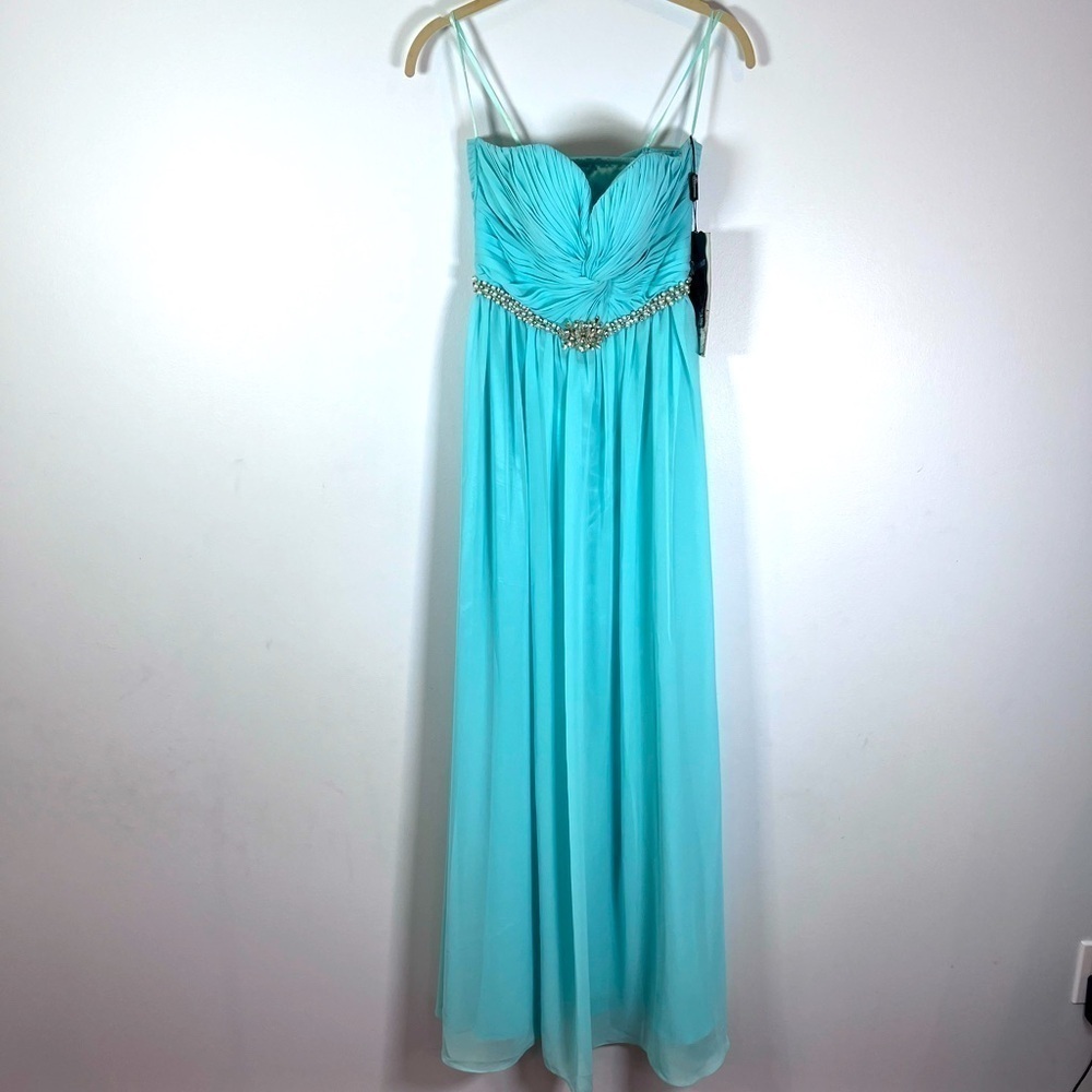 Rhianna Couture Full Length Strapless Lace Back Rhinestone Accent Prom Dress 4